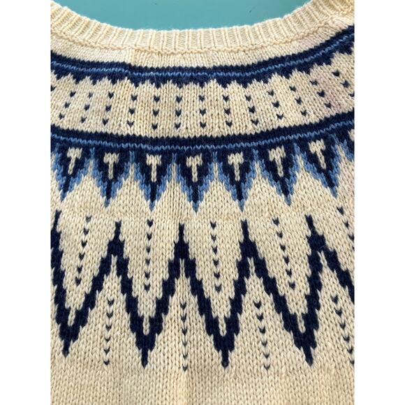 Ralph Lauren Nordic Sweater Pullover Knit Wool Blend Jumper Off White Blue - Picture 7 of 8